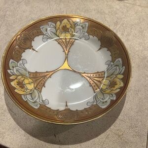 Hand painted W. Pickard  triple tulip bowl. 7” across